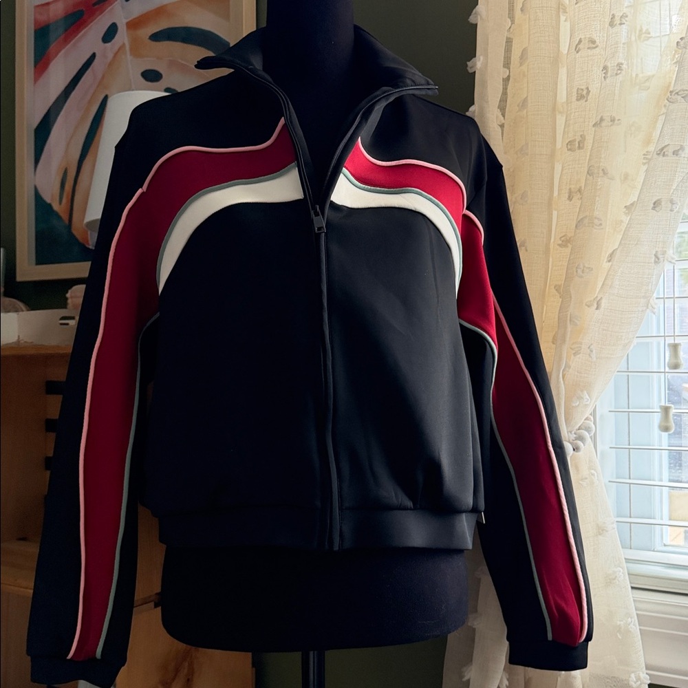 Love Poem Track Jacket Colorblock Black Burgundy Zip Up Small NWT Athleisure